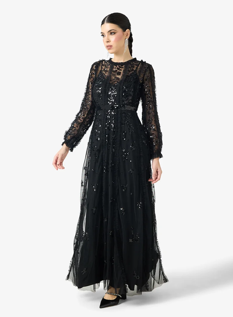 Namshi x  Embellished Evening Dress With Sheer Sleeves for Women | Best Price UAE